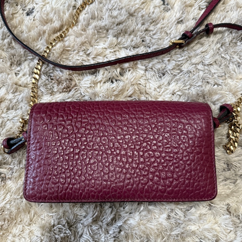BURBERRY Burgundy Signature Grain Leather Madison Wallet On Chain Bag - Picture 13 of 14